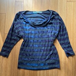 Michael Stars Striped Blue and Black Cowl Neck Top